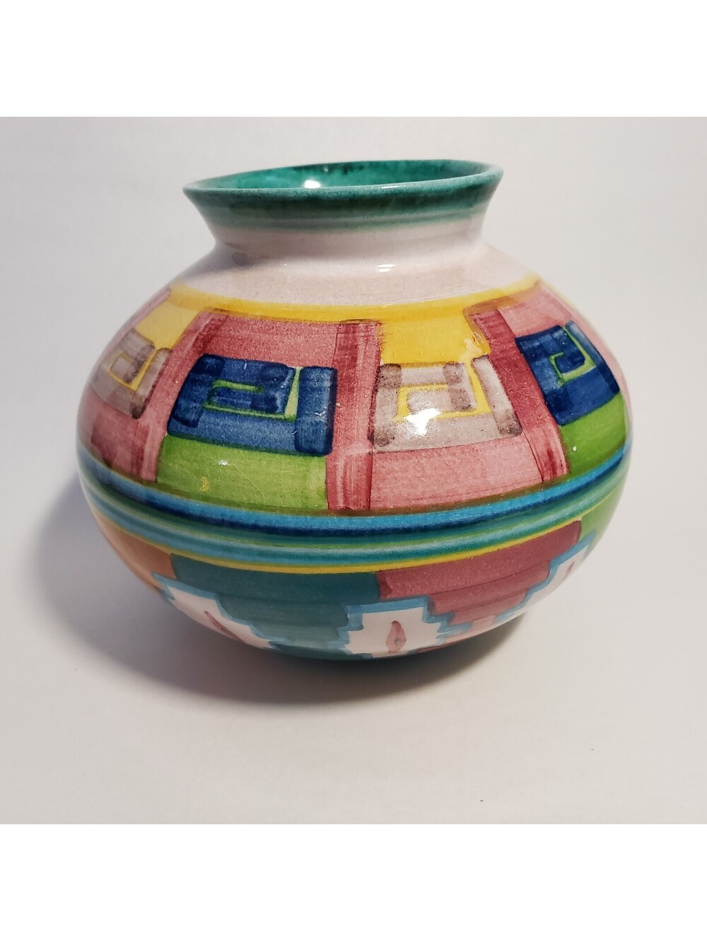 Ibarra Pottery Pot Vessel La Paz Mexico Hand Made Colorful Vase Planter